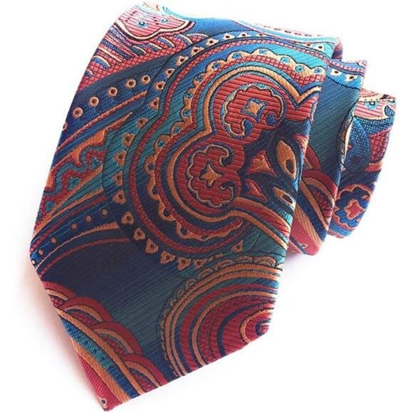 Silk paisley striped necktie for men plaid wedding formal business tie - Picture 2 of 5